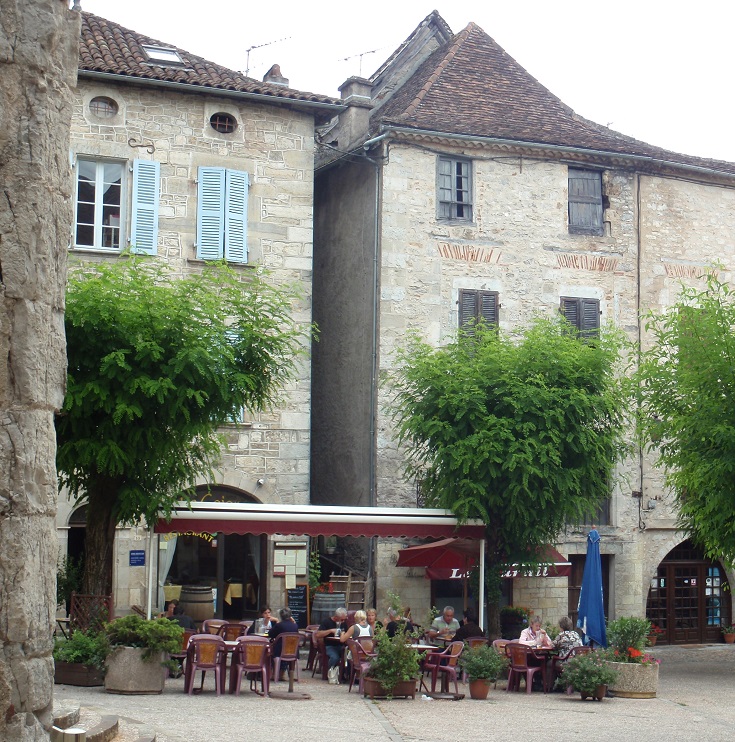 Café in Place de l'Église, Cajarc, GR 65, France
