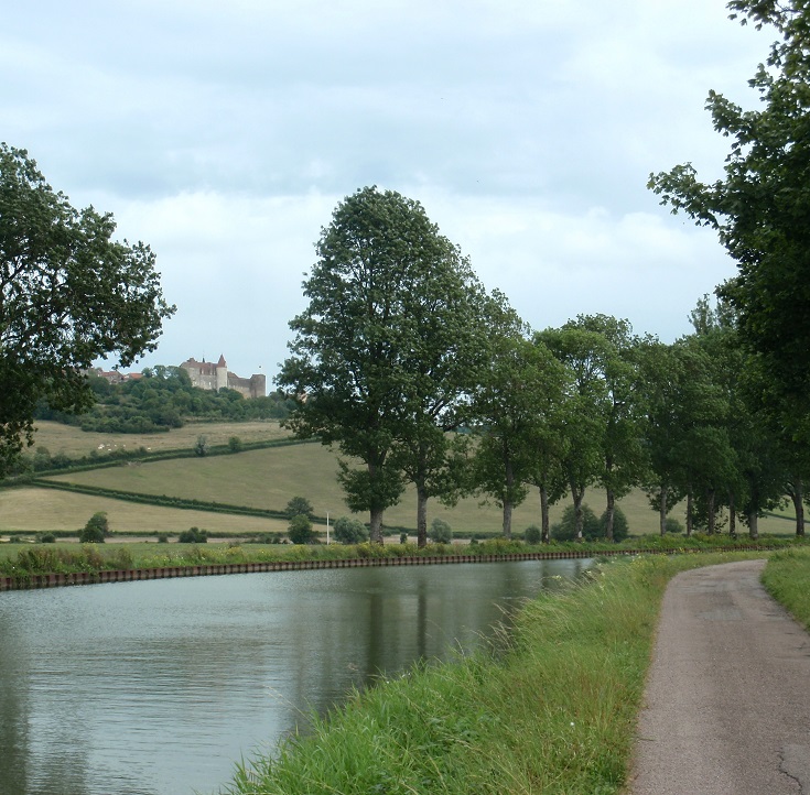 View from the canal, Châteauneuf-en-Auxois, Burgundy Canal, France